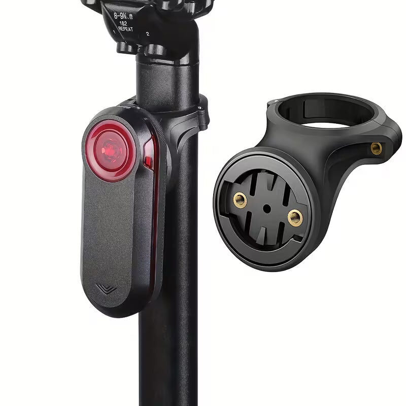 Seat post mount shown alongside radar tail light on seatpost